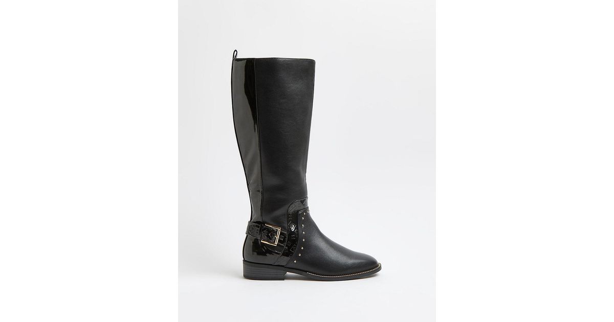 River Island Black Patent Knee High Boots Lyst 4563