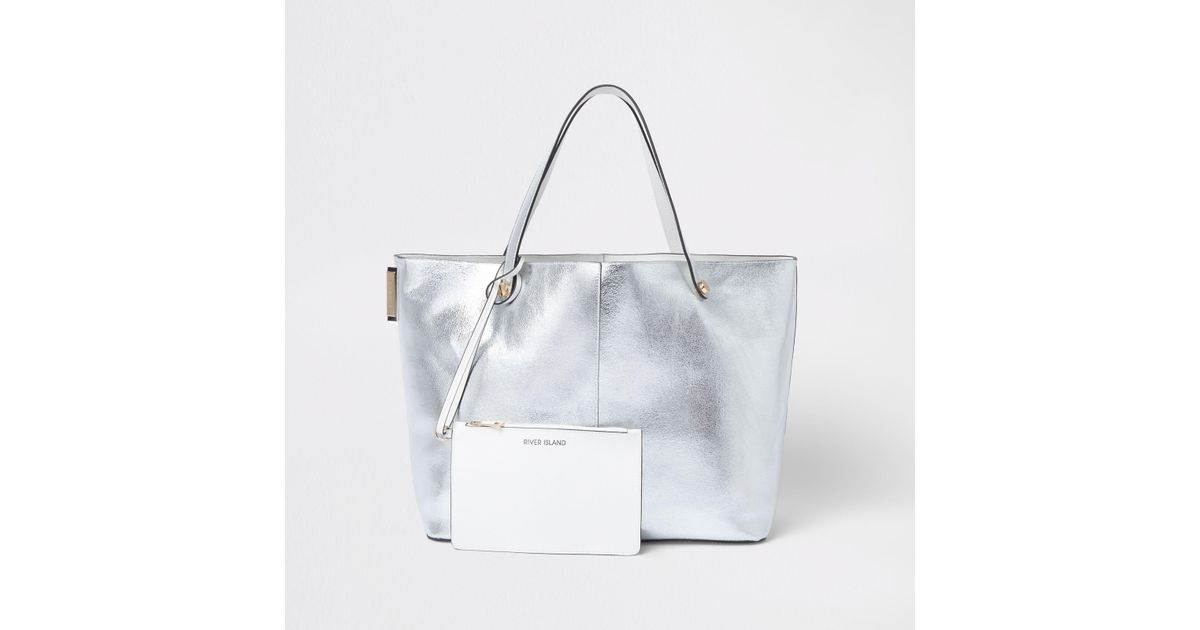 silver metallic beach bag