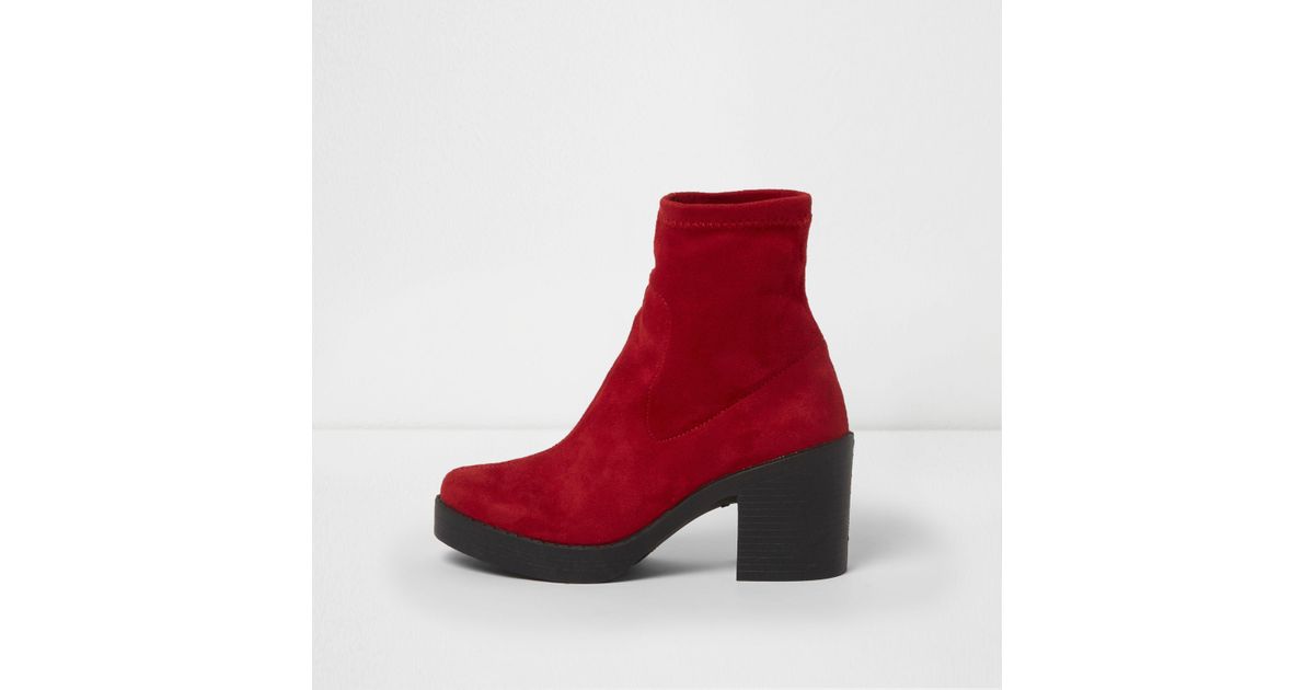 red sock booties block heel