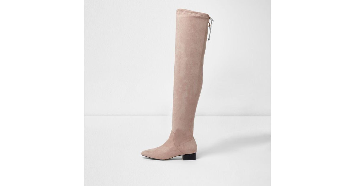 light beige over the knee boots