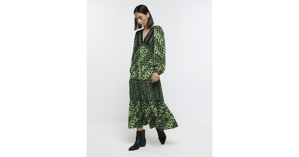 River Island Green Animal Print Swing Midi Dress | Lyst Australia