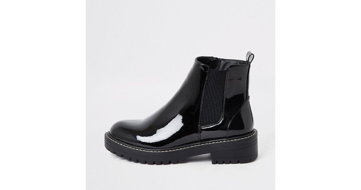 black chunky patent boots