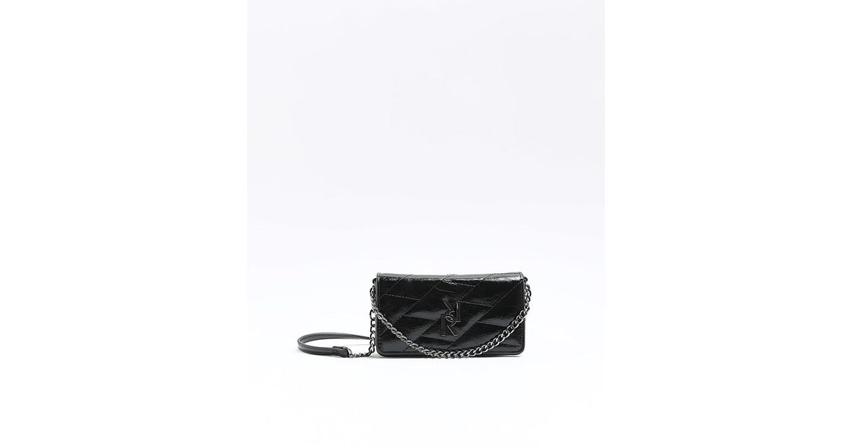 River Island Black Quilted Chain Cross Body Bag in White Lyst