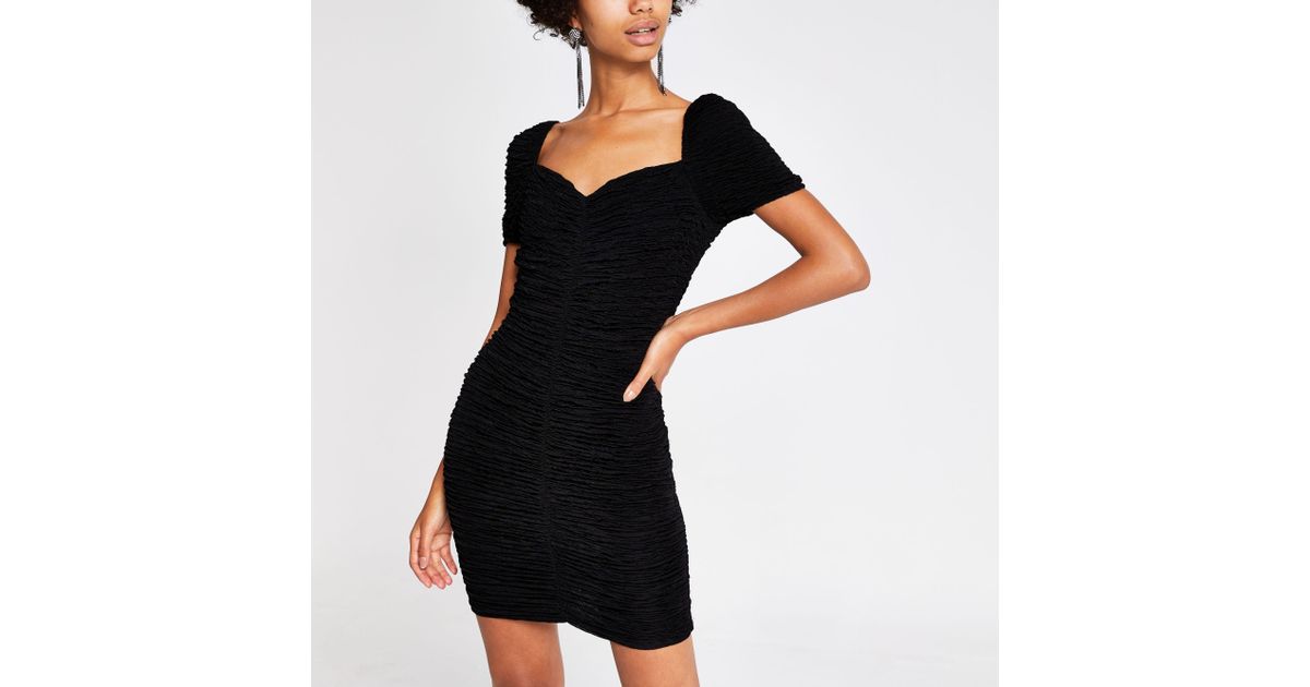 River Island Synthetic Black Ruched Bodycon Dress Lyst