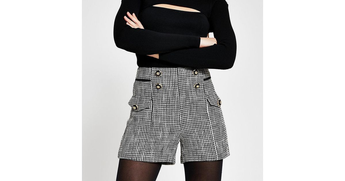 River Island Black Boucle Button Shorts 