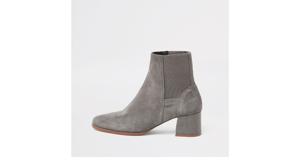 grey suede block heel boots
