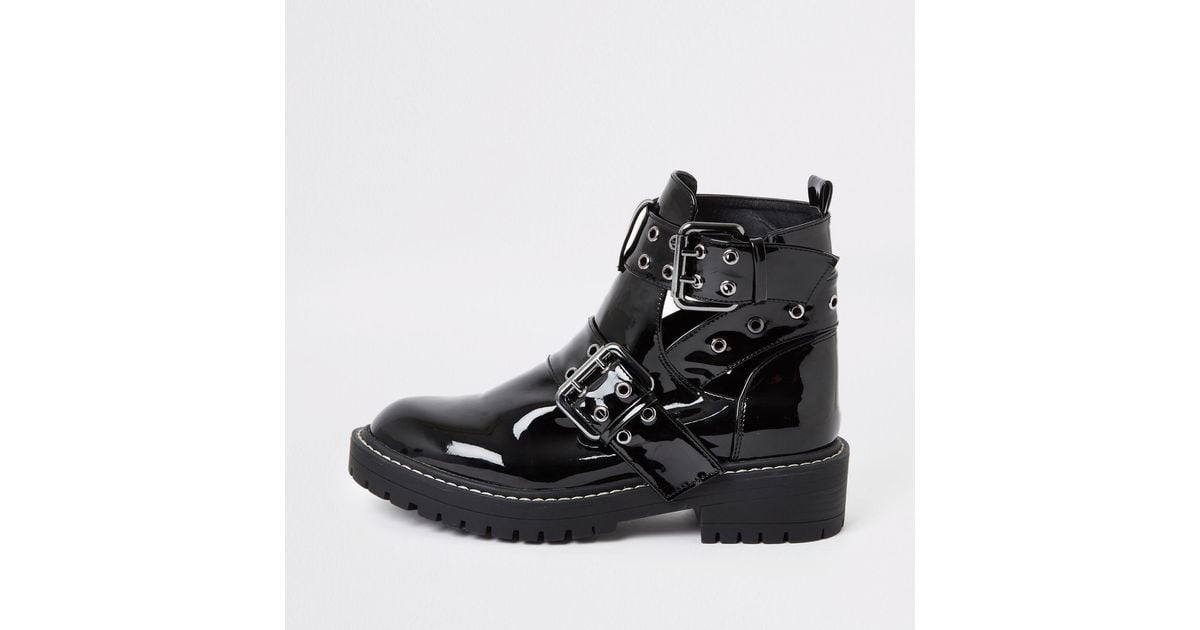 black patent chunky boots