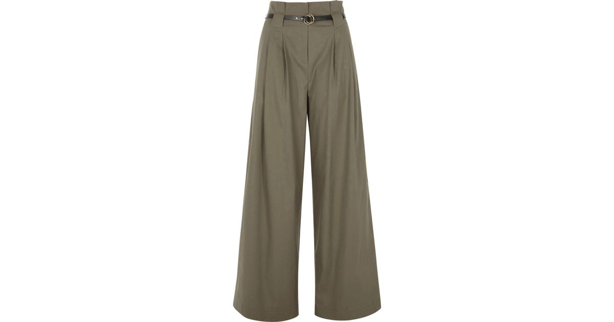 River Island Synthetic High Waisted Belted Wide Leg Trousers in Khaki