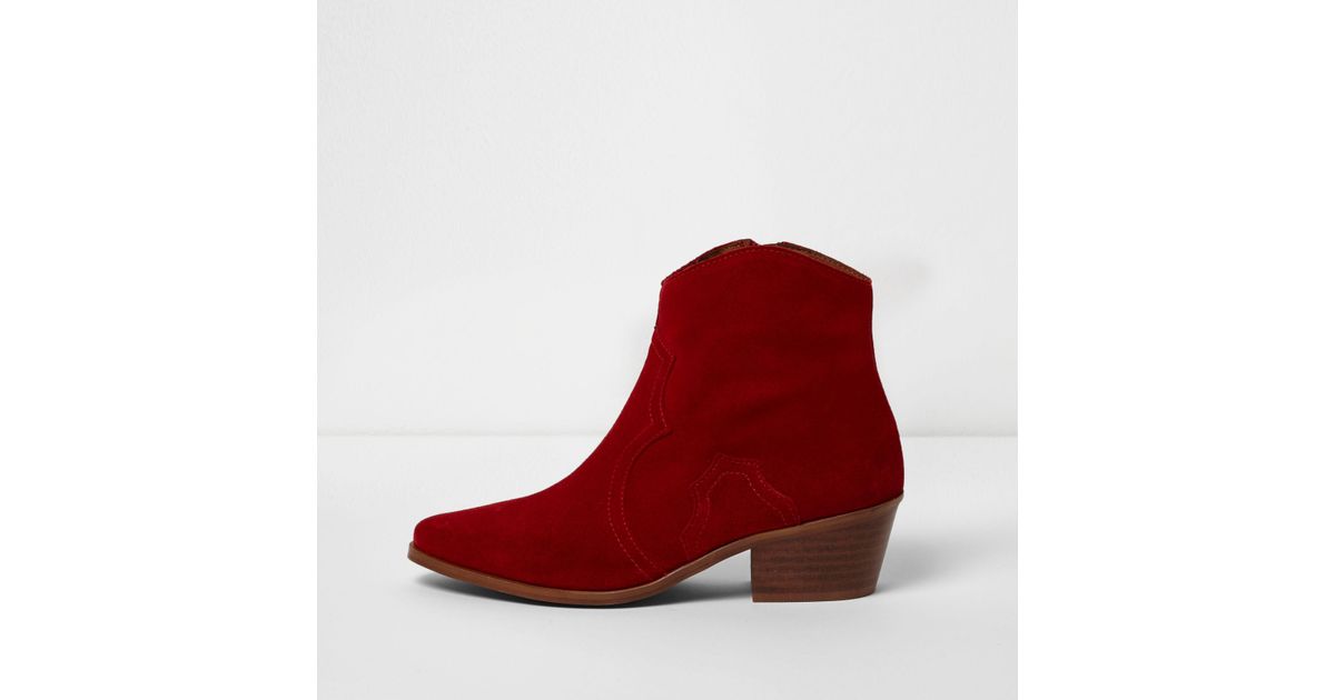River Island Red Suede Western Ankle Boots in Orange | Lyst Canada