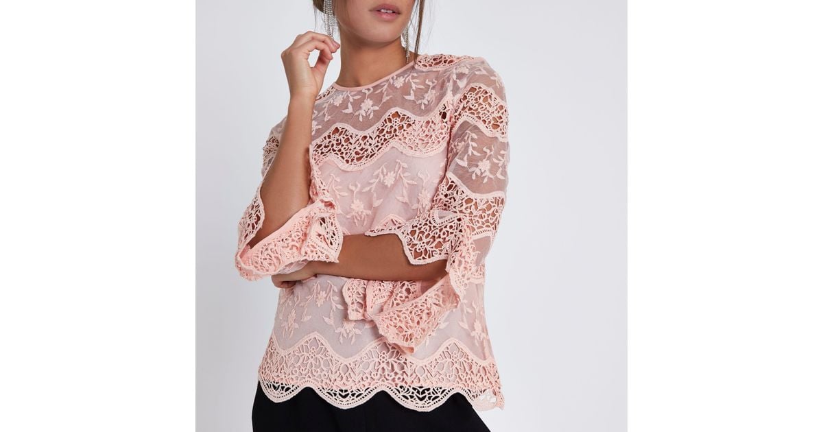 Pink lace top long sleeve top