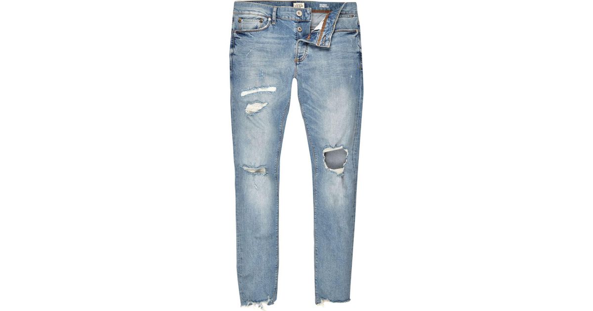 blue wash ripped jeans