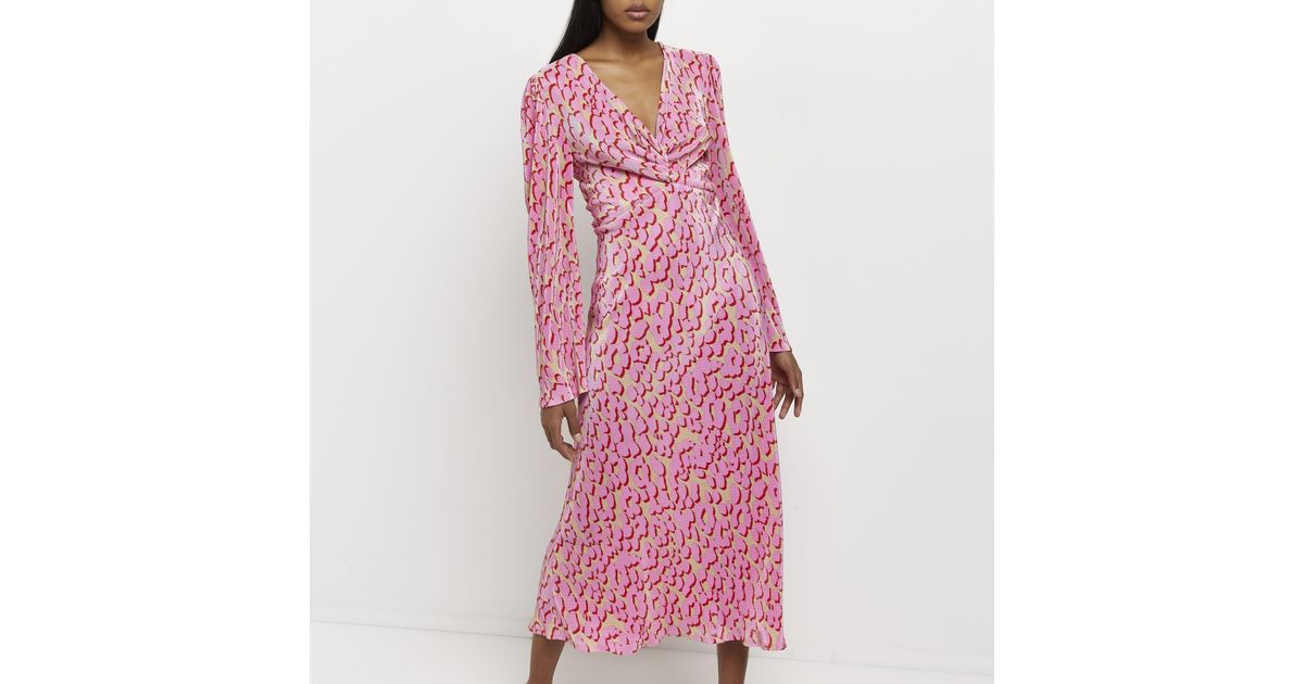 River Island Pink Animal Print Swing Midi Dress Lyst UK