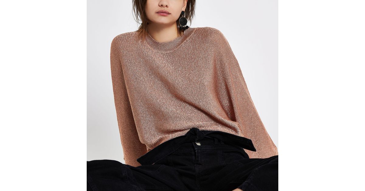 River Island Rose Gold Metallic Knit Jumper Lyst Canada