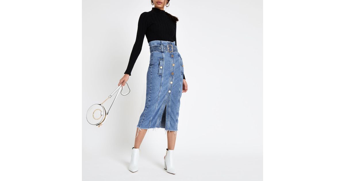 river island denim midi skirt
