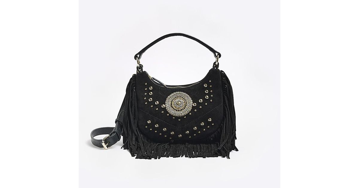 River Island Black Suede Fringe Cross Body Bag Lyst