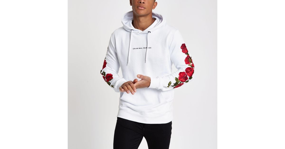 River Island Criminal Damage White Rose Embroidered Hoodie for Men | Lyst