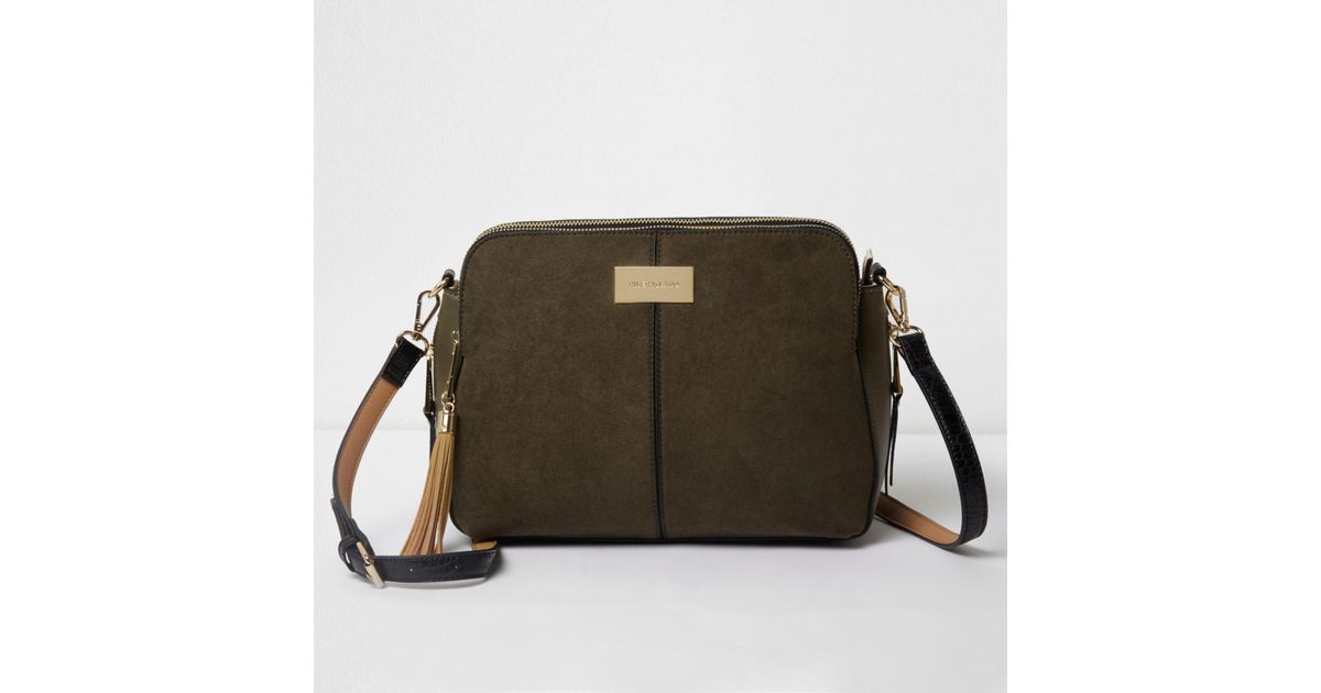 River Island Khaki Triple Compartment Cross Body Bag Khaki Triple