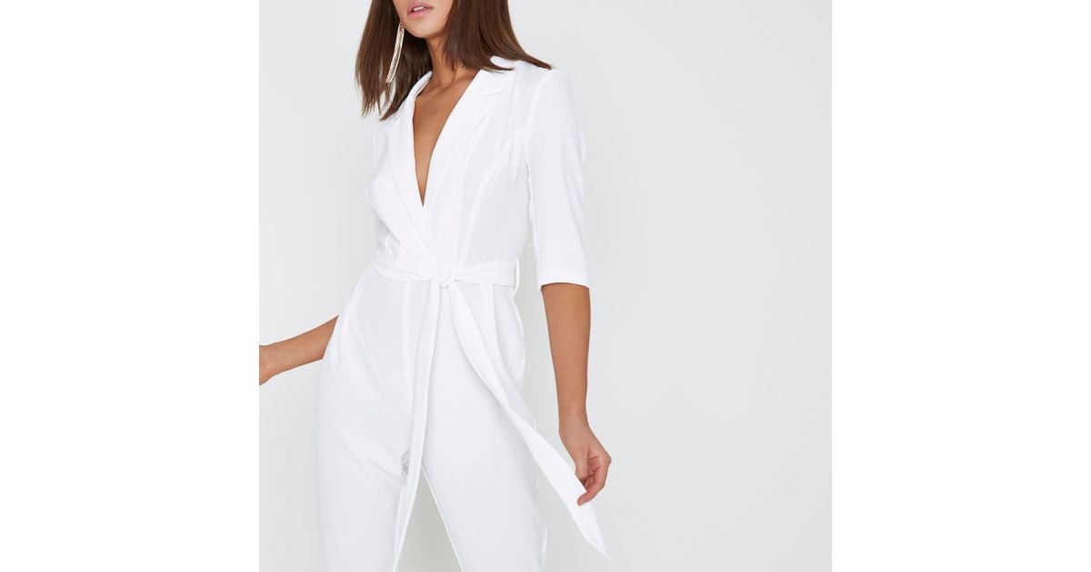 Lyst River Island White Three Quarter Sleeve Tailored Jumpsuit in White