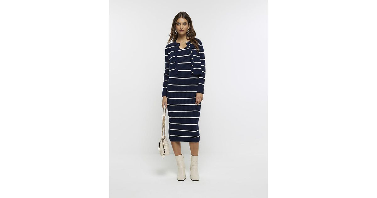 Navy and white best sale striped midi dress