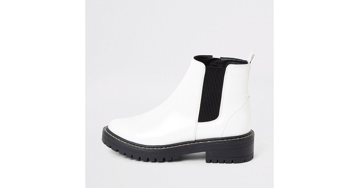 White Chunky Patent Ankle Boots - Lyst