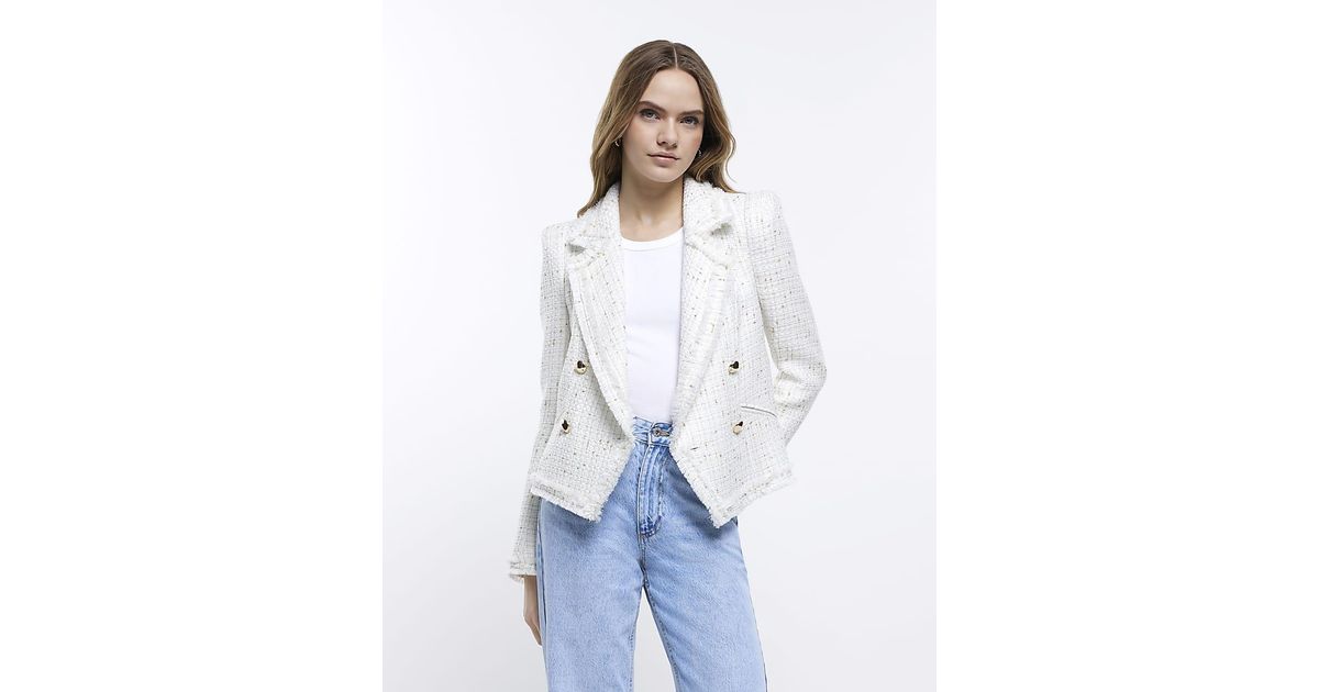 River Island Cream Boucle Jacket in White Lyst