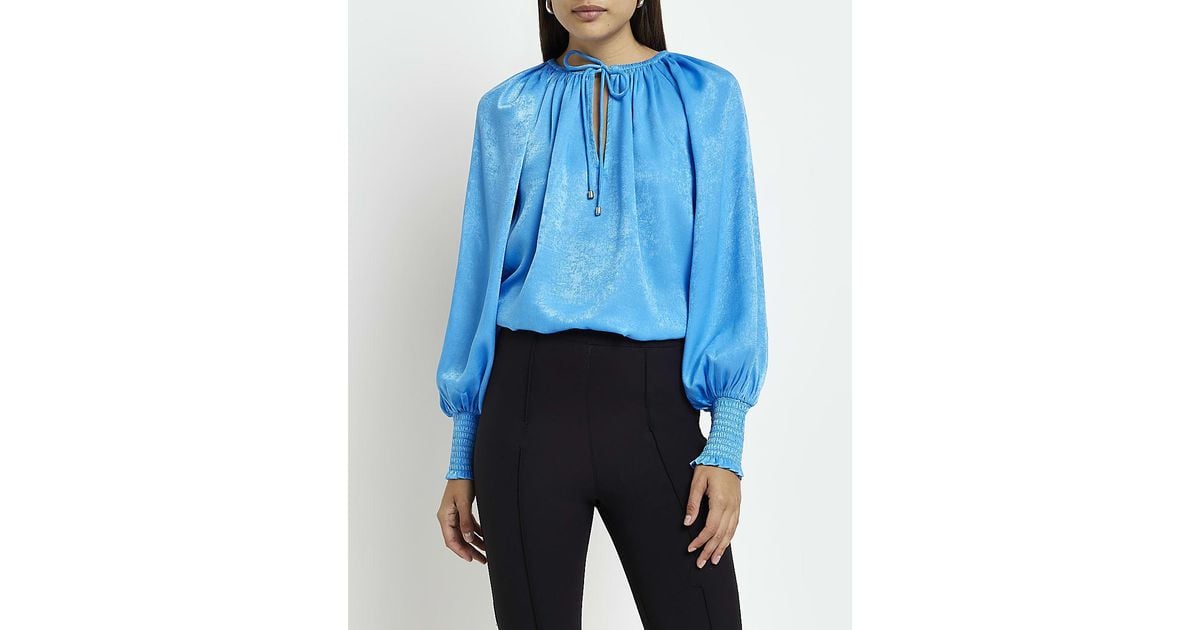 River Island Blue Satin Long Sleeve Blouse Lyst Canada