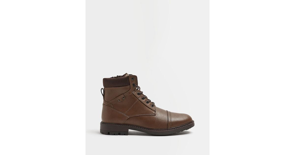 Mayor Móvil Ejecutante River Island Brown Lace Up Zip Boots for Men | Lyst