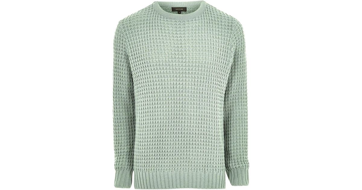 green waffle knit sweater
