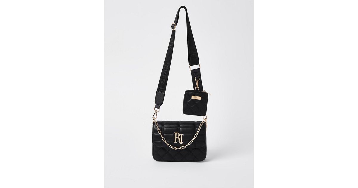 River Island Black Ri Quilted Cross Body Bag And Pochette Lyst