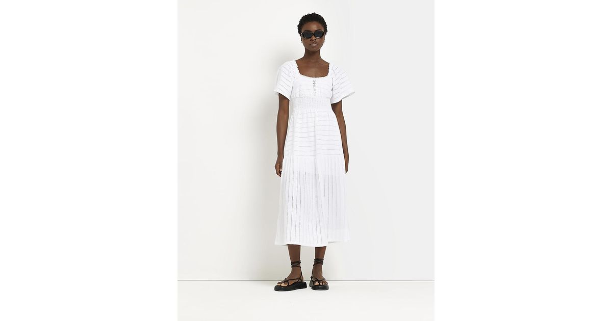 River Island White Broderie Smock Midi Dress | Lyst Canada