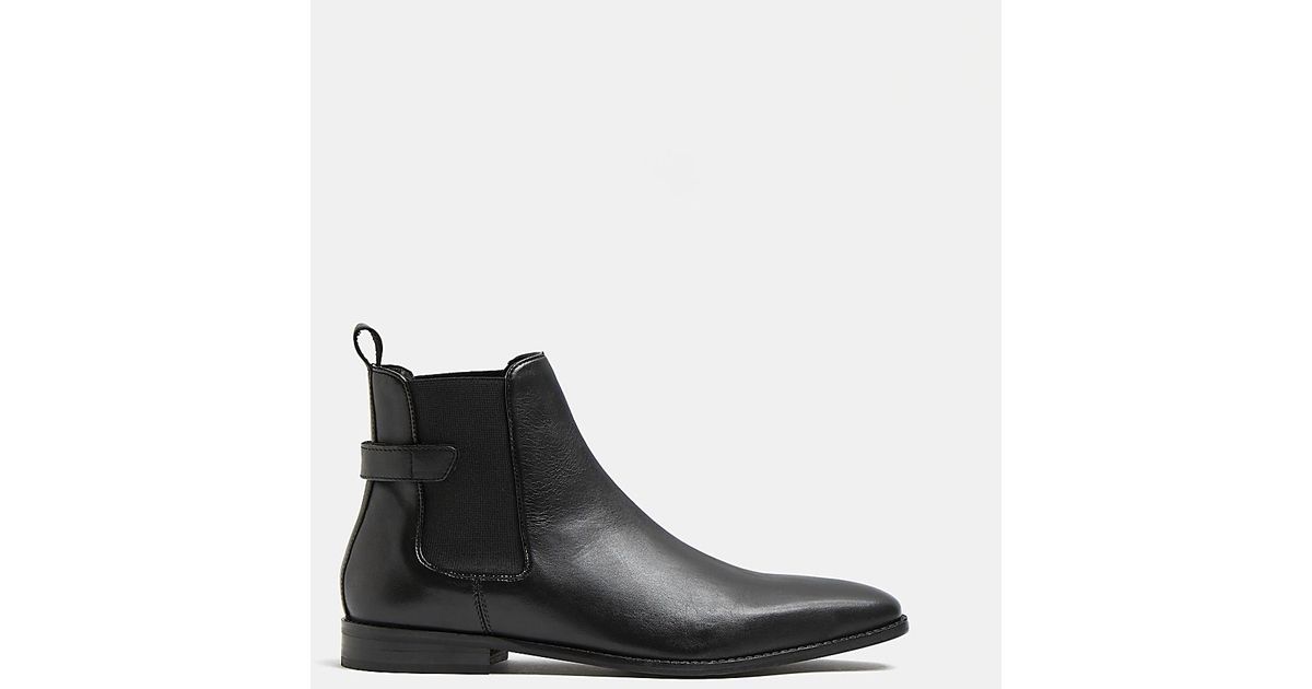 River Island Black Leather Ankle Strap Chelsea Boots for Men | Lyst