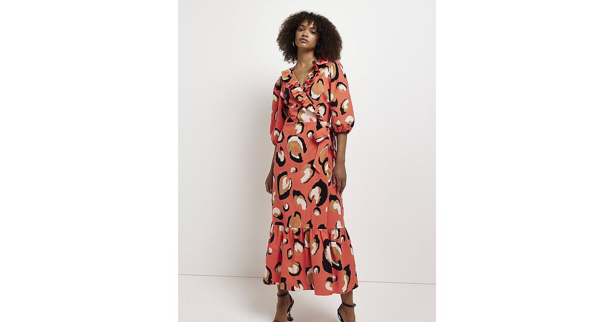 Orange Leopard Print Wrap Maxi Dress | Lyst