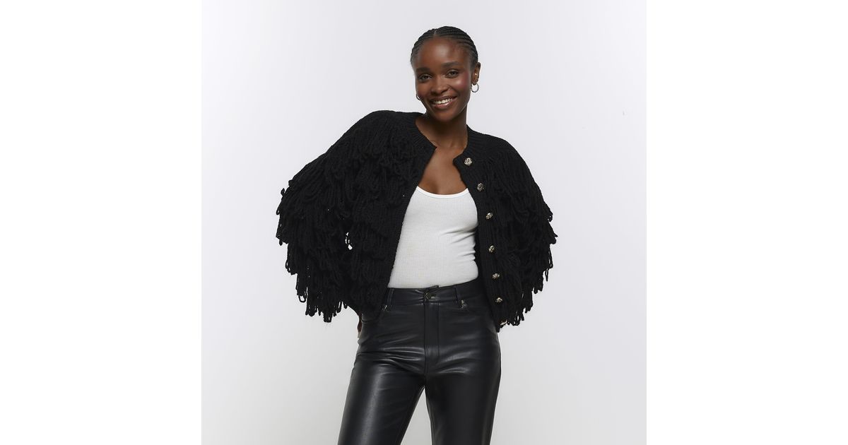 River Island Black Fringe Detail Cardigan Lyst UK
