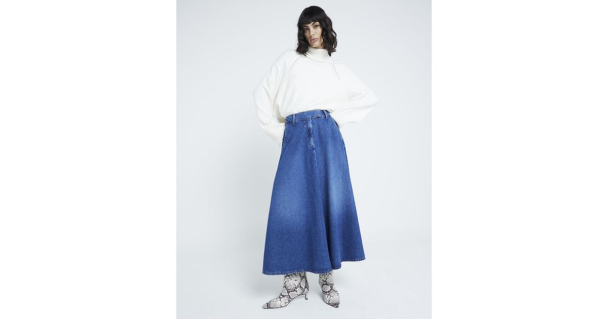 River Island Denim Maxi Skirt in Blue Lyst