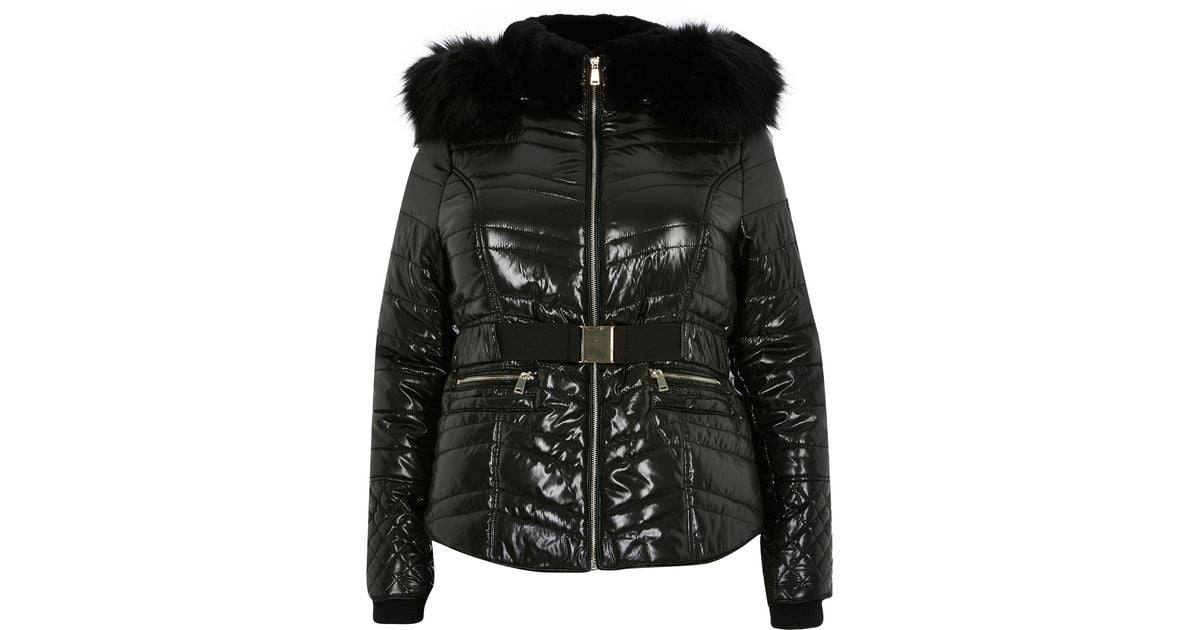 black high shine padded coat river island