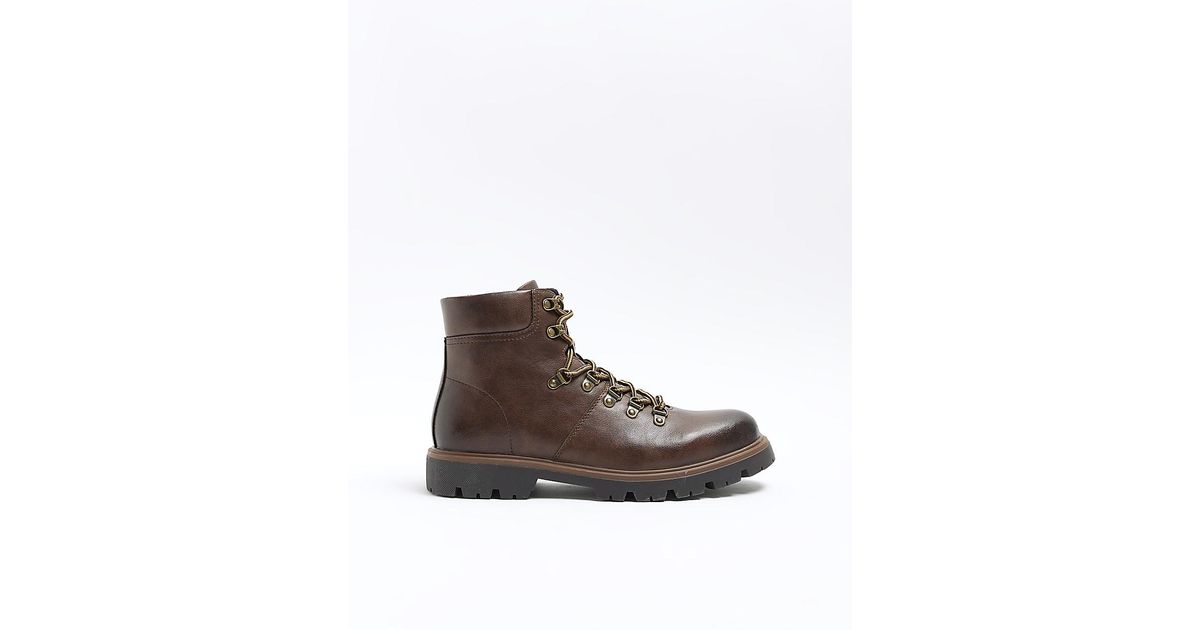 River Island Brown Polished Hiker Boots for Men Lyst