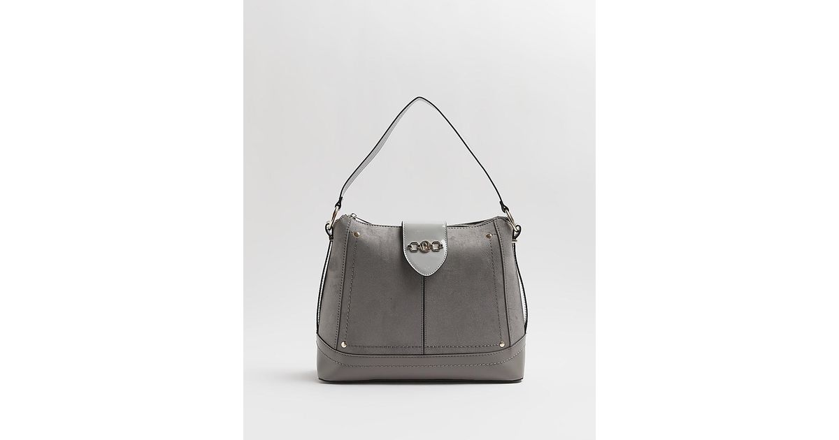 River Island Grey Ri Suedette Slouch Bag in Gray | Lyst