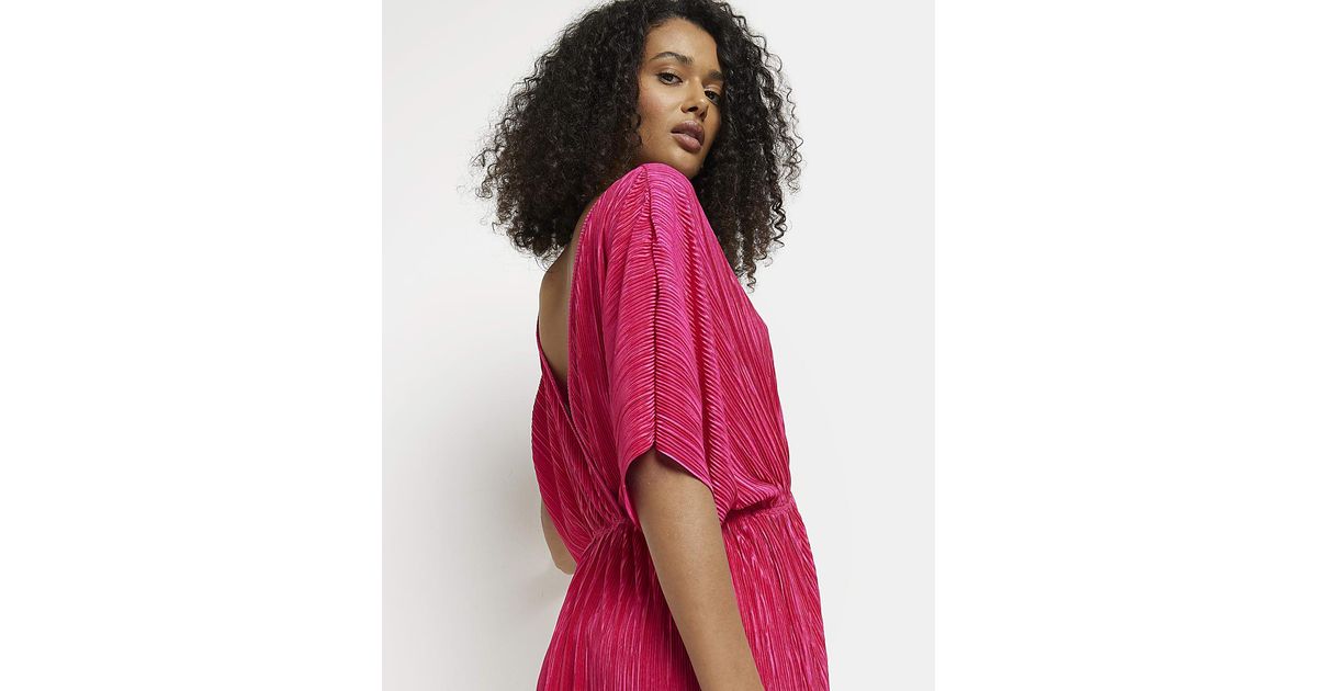 River Island Pink Plisse Short Sleeve Mini Wrap Dress | Lyst UK