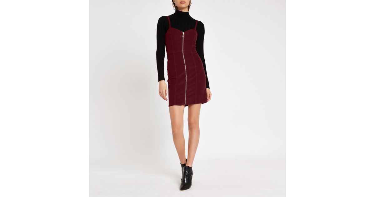 maroon pinafore dress