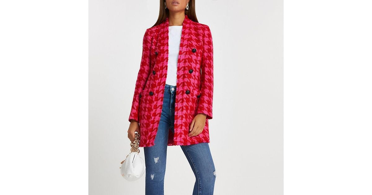 River Island Pink Dogtooth Double Breasted Blazer Lyst