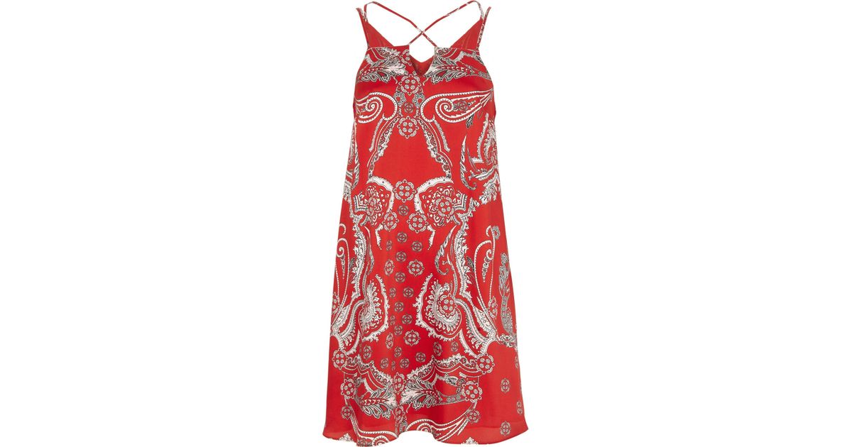 red paisley print dress