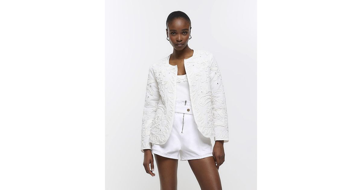 River Island Cream Embroidered Trophy Jacket in White Lyst UK