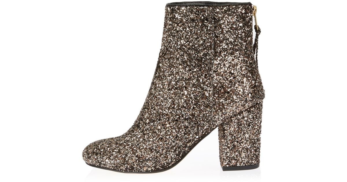 River Island Gold Glitter Block Heel Ankle Boots in Yellow Lyst UK