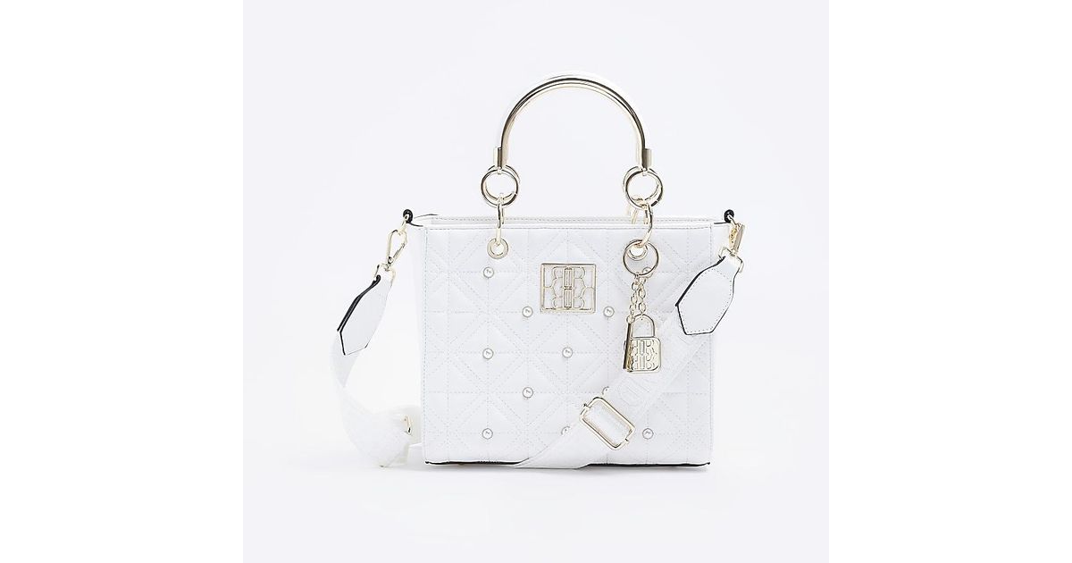 River Island Pearl Embellished Tote Bag in White Lyst