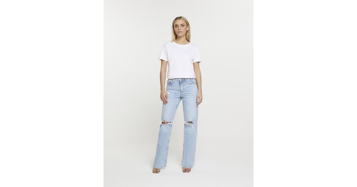 River Island Ripped Straight Leg Jeans in Blue | Lyst