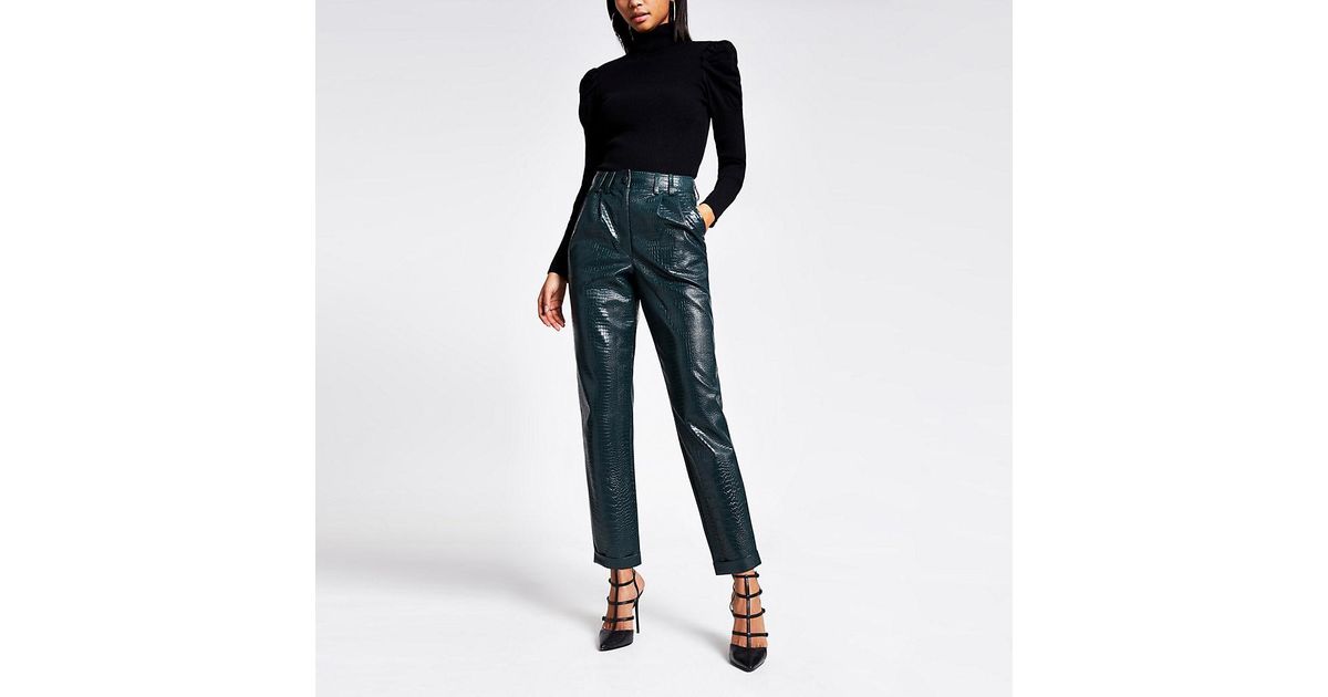 River Island Green Vegan Leather Straight Leg Trousers BNWT UK 10 – Reliked