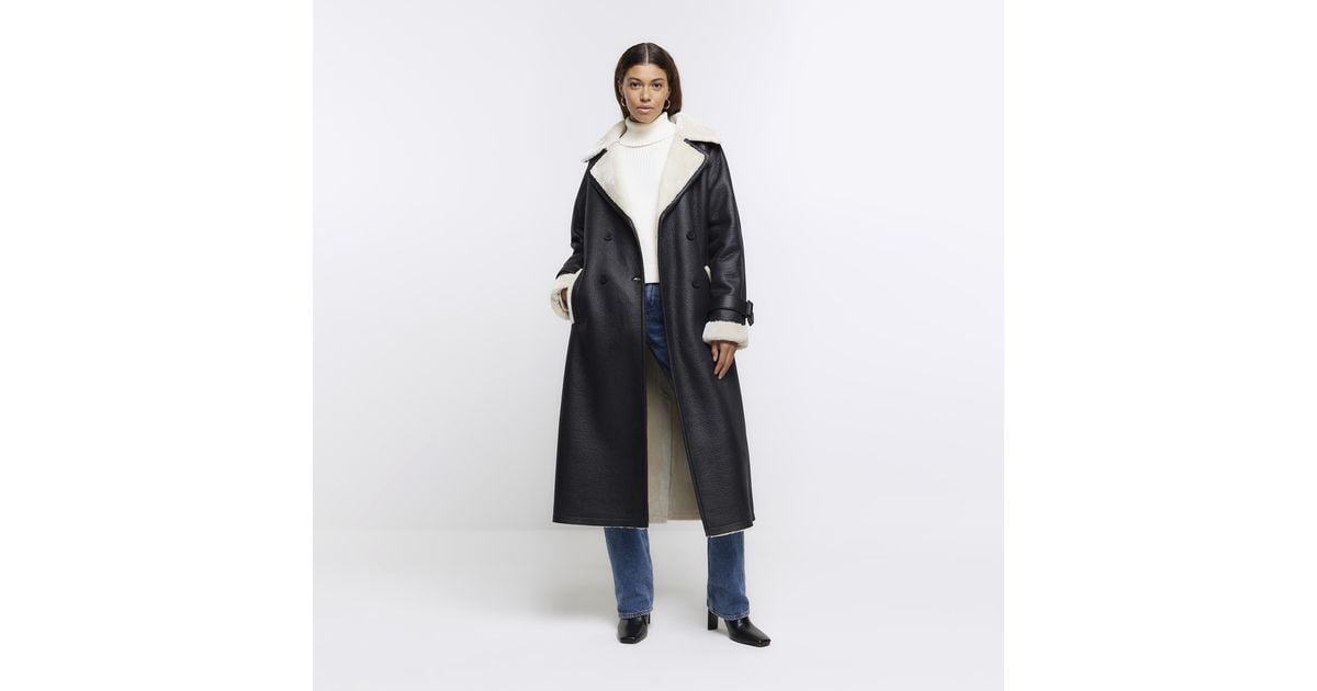River island black shop belted coat