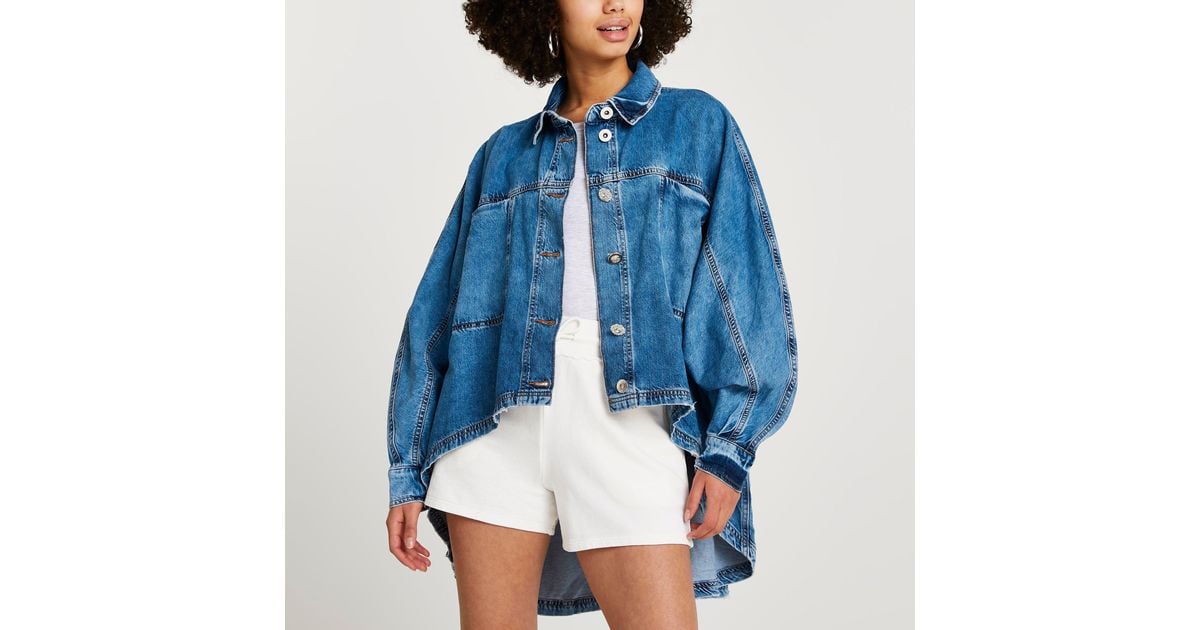 Blue Batwing Asymmetrical Denim Shirt 
