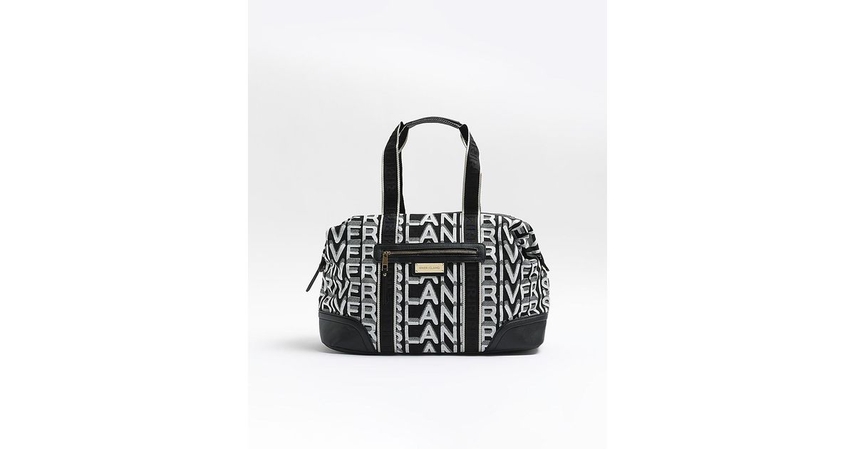 River Island Black Jacquard Ri Monogram Travel Bag Lyst