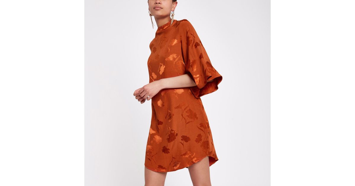 river island swing dress with high neck in polka dot